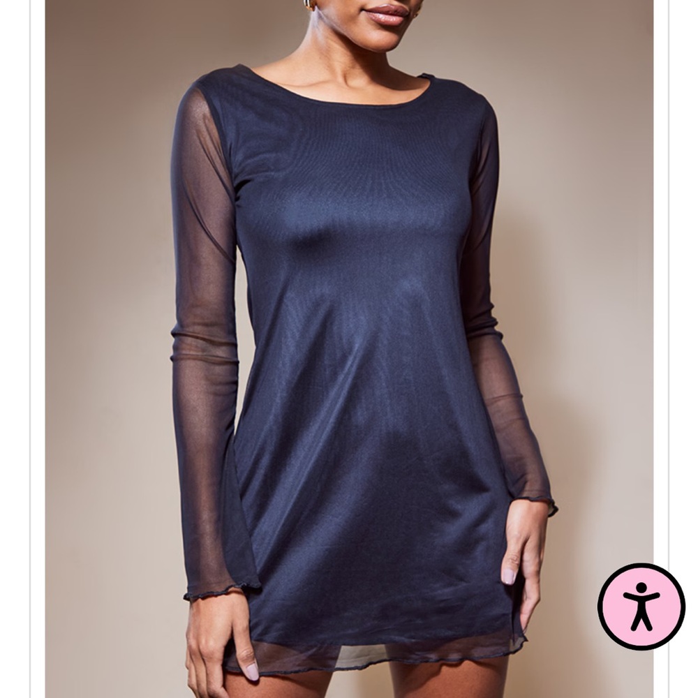 PLT Black Mesh Long Sleeve Mini Dress